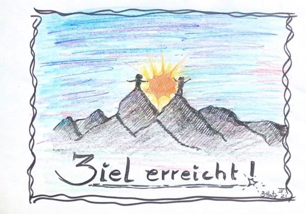 Zeichnung eines Berges. Symbolbild zum Thema Vorträge und dem Erreichen von Zielen