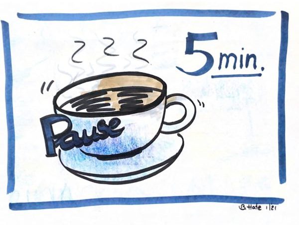 Zeichnung eines Kaffeetasse. Symbolbild zum Thema Vorträge und Pausen
